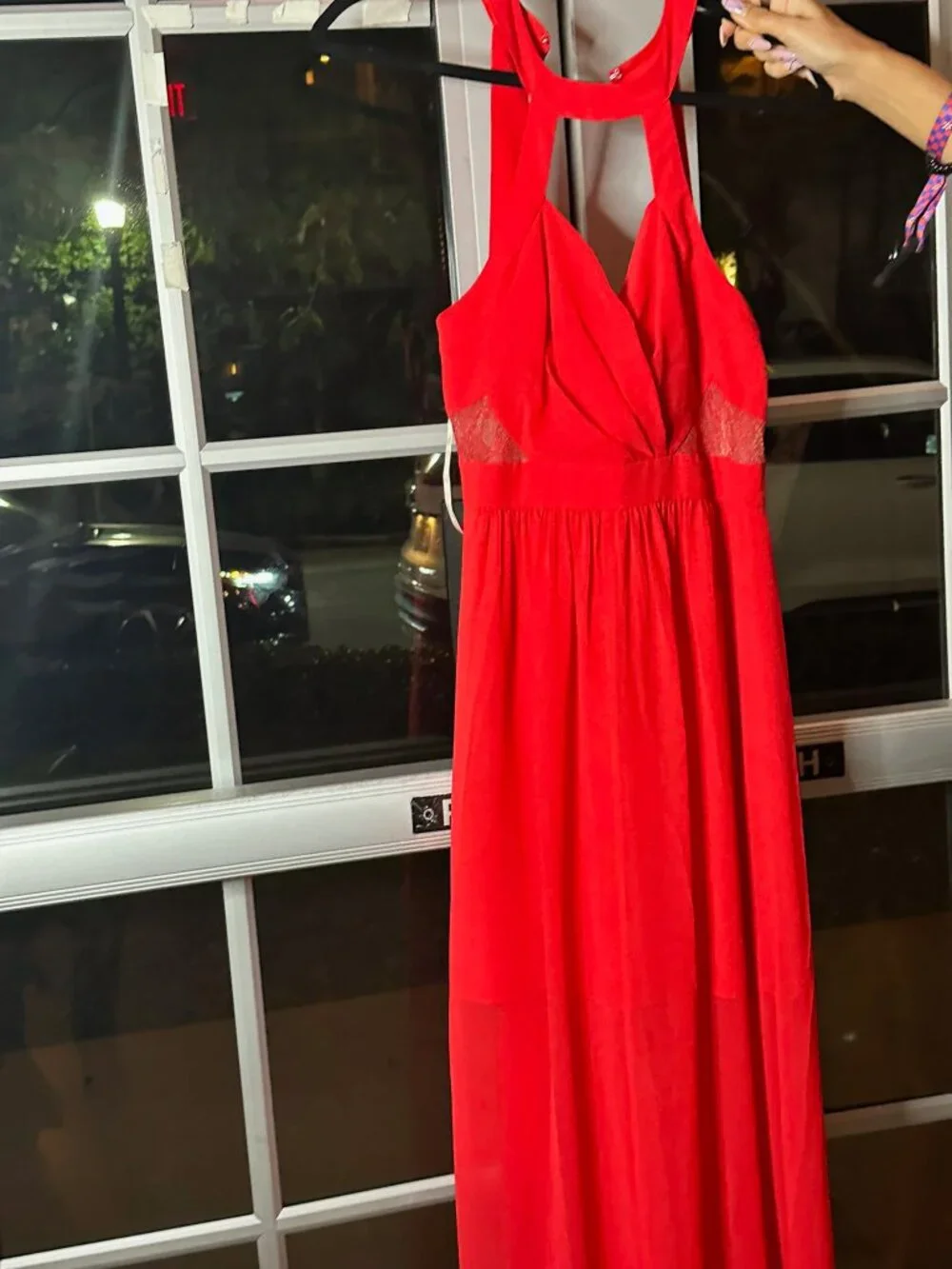 NWT BCBGeneration Red Halter Lace Inset Maxi Dress | Open Back Evening Gown